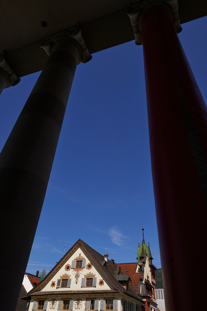 St. Martinskirche und Feuerstein Haus | Dornbirn, Austria - June 06, 2014: St. Martinskirche und Feuerstein Haus am Dornbirner Marktplatz - Realisiert mit Pictrs.com