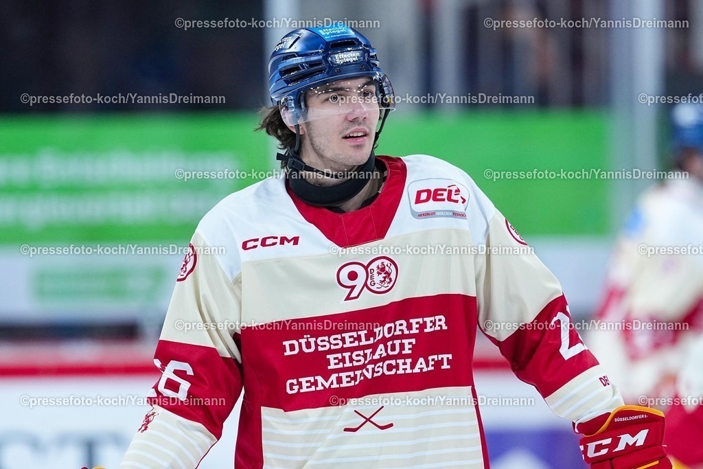 xYDR12102501053 | 12.10.2025, xydrx, Eishockey, DEL2, Düsseldorfer EG - Eispiraten Crimmitschau, PSD Bank Dome Düsseldorf: Moritz Kukuk (Düsseldorfer EG #26)