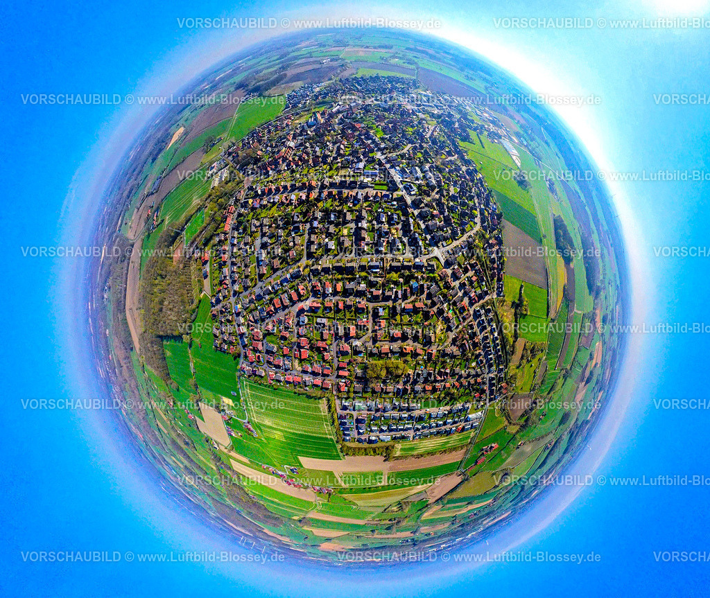 Nordkirchen250490017Suedkirchen | Luftbild, Wohngebiet Ortsansicht Ortsteil Südkirchen, Erdkugel, Fisheye Aufnahme, Fischaugen Aufnahme, 360 Grad Aufnahme, tiny world, little planet, fisheye Bild, Südkirchen, Nordkirchen, Ruhrgebiet, Nordrhein-Westfalen, Deutschland