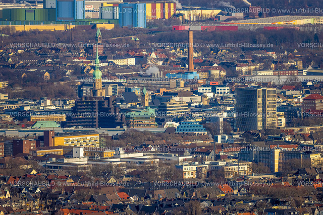 Dortmund230200753 | Luftbild, City, Reinoldikirche, Blick auf Westfalenhütte Gelände mit Rewe Logistik und thyssenkrupp Steel, Dortmund, Ruhrgebiet, Nordrhein-Westfalen, Deutschland