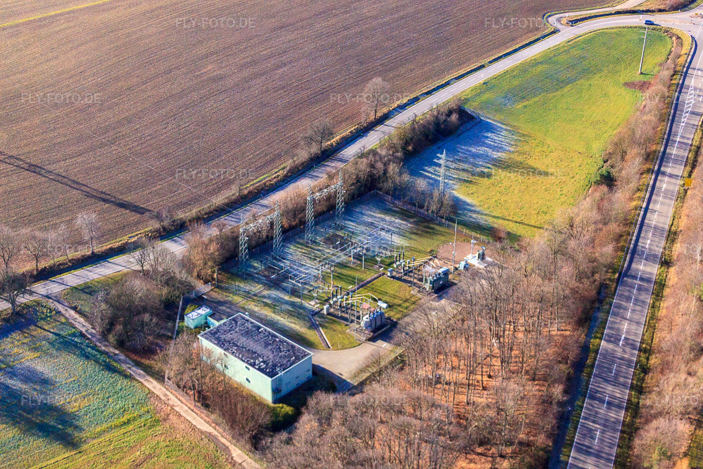 Luftbild: Umspannwerk an der B38 in Dörrenbach im Bundesland Rheinland-Pfalz in Deutschland. Foto: IMG_48310.jpg vom 11.12.2011 durch Werner Riehm/FLY-FOTO.de