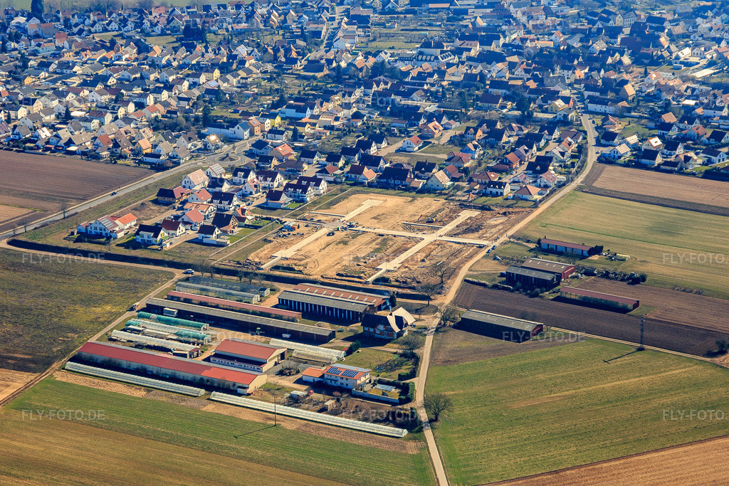 Luftbild: Neubaugebiet Am Zwischenweg in Erschließung in Hördt im Bundesland Rheinland-Pfalz in Deutschland. Foto: IMG_112879.jpg vom 27.02.2019 durch Werner Riehm/FLY-FOTO.de