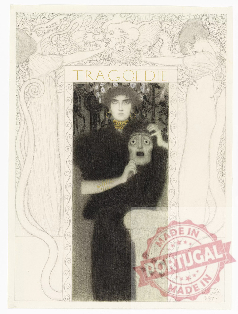 Gustav klimt Gustav Klimt allegorical Tragedie artwork with woman holding mask | Woman in Art Nouveau style holding a theatrical mask, depicting tragedy and emotion - Realisiert mit Pictrs.com