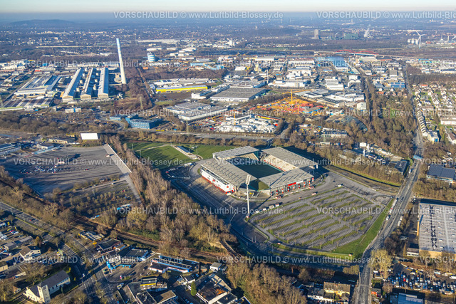 Essen241201760RWE-StadionAnDerHafenstrasse | Luftbild, Fußballstadion an der Hafenstraße des Clubs Rot-Weiss Essen,3. Bundesliga , Essen-Borbeck, Tribünen, ,Essen, Ruhrgebiet, Nordrhein-Westfalen, Deutschland