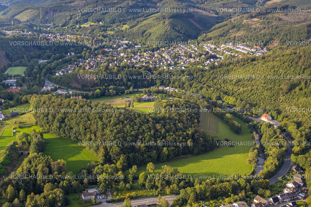 Hagen230904037 | Luftbild, Ortsansicht Dahl mit Waldgebiet Bietinghausen an der Bundesstraße B54 Schleife in Dahl, Hagen, Ruhrgebiet, Nordrhein-Westfalen, Deutschland