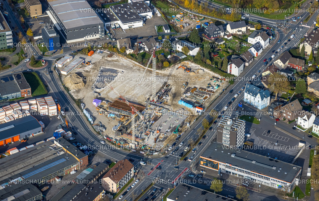 Bochum221101106 | Luftbild, Baustelle und Neubau Gesundheitszentrum Grönemeyer Institut, ehem. Möbel Unger Gelände, Herner Straße, Riemke, Bochum, Ruhrgebiet, Nordrhein-Westfalen, Deutschland