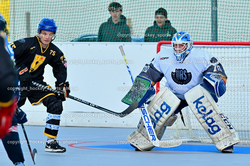 VAS Ballhockey Villach vs. ASKÖ Villach Ballhockey | #75 Wohlfahrt Benjamin VAS Ballhockey Villach, #70 Moser Lukas VAS Ballhockey Villach, VAS Ballhockey Villach vs. ASKÖ Villach Ballhockey , VAS Ballhockey Villach vs. ASKÖ Villach Ballhockey  am 13.05.2026 in Villach (Alpen Arena ), Austria, (Photo by Bernd Stefan)