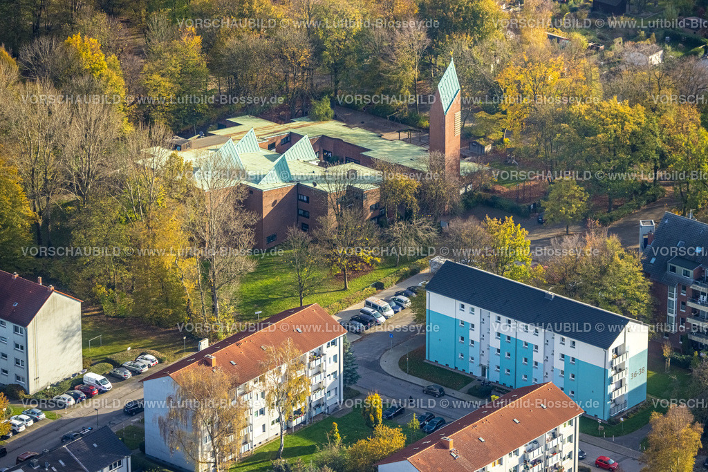 Gelsenkirchen221101933suedlich | Luftbild, Kath. Kirche St. Thomas Morus, Ückendorf, Gelsenkirchen, Ruhrgebiet, Nordrhein-Westfalen, Deutschland