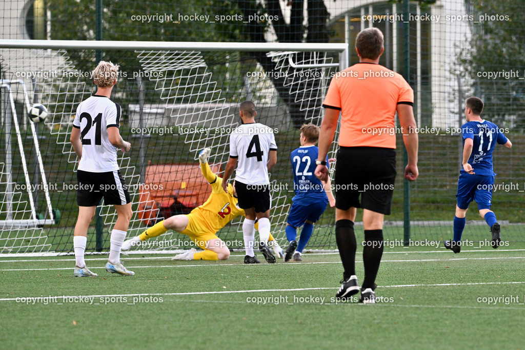 SV Spittal vs. UNION Matrei | #21 Stefan Kofler SV Spittal, #1 Fabian Lückl SV Spittal, #4 Sasa Blagojevic SV Spittal, #22 Thomas Riepler UNION Matrei, #11 Philipp Wibmer UNION Matrei, Tor Union Matrei, SV Spittal vs. UNION Matrei, SV Spittal vs. UNION Matrei am 17.08.2025 in Spittal an der Drau (Goldeck Stadion), Austria, (Photo by Bernd Stefan)