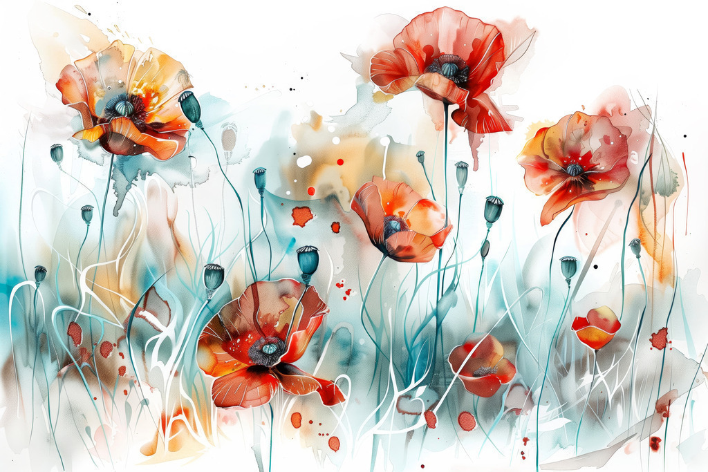 2408001 - Mohnblumen Aquarell | Mohnblumen im Stil eines modernen Aquarellgemäldes.