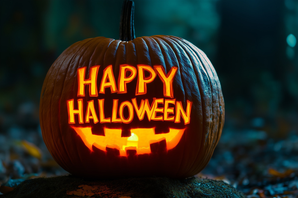 Happy Halloween | Halloween auf einem Friedhof mit Text HAPPY HALLOWEEN  - Realisiert mit Pictrs.com