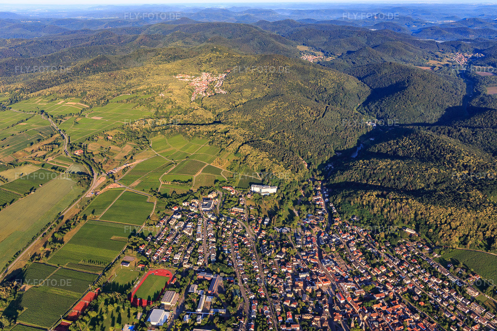 Luftbild: Stadtansicht am Rand des Pfälzerwalds aus Osten in Bad Bergzabern im Bundesland Rheinland-Pfalz in Deutschland. Foto: IMG_007794.jpg vom 21.06.2020 durch Werner Riehm/FLY-FOTO.de