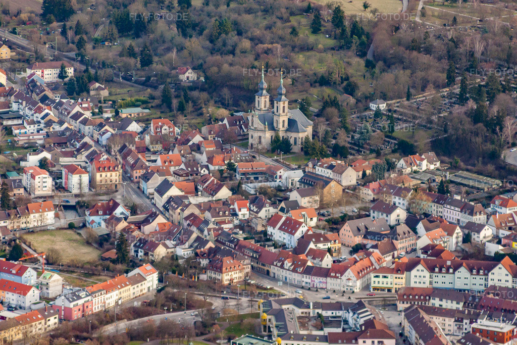 Luftbild: St. Peter in Bruchsal im Bundesland Baden-Württemberg in Deutschland. Foto: IMG_24677.jpg vom 27.02.2010 durch Werner Riehm/FLY-FOTO.de