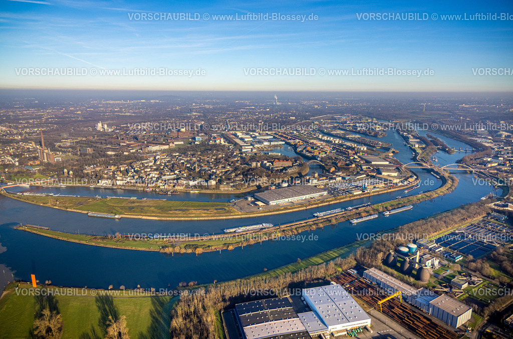 Duisburg241202386 | Luftbild, Gesamt-Übersicht Hafen Duisburg duisport, blauer Himmel und Blick auf Duisburg-Ruhrort, Duisburg, Ruhrgebiet, Nordrhein-Westfalen, Deutschland
