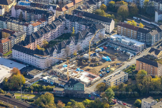 Hagen221016009 | Luftbild, Baustelle am Gelände Terra 1 (ehemals Block 1) mit Neubau Schule und Kindergarten zwischen Ewaldstraße - Minervastraße - Lange Straße - Gustavstraße, Wehringhausen, Hagen, Ruhrgebiet, Nordrhein-Westfalen, Deutschland
