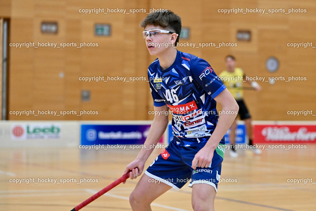 VSV Unihockey  vs. FBK Loka  | #46 Elias Kronig VSV Unihockey, VSV Unihockey  vs. FBK Loka , VSV Unihockey  vs. FBK Loka  am 25.01.2026 in Villach (Ballspielhalle St. Martin), Austria, (Photo by Bernd Stefan)