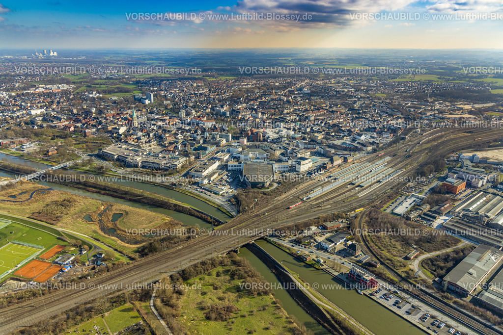 Hamm230215793 | Luftbild, Große Eisenbahnbrücke, Querung Hafenstraße, Fluss Lippe und Datteln-Hamm-Kanal, Mitte, Hamm, Ruhrgebiet, Nordrhein-Westfalen, Deutschland
