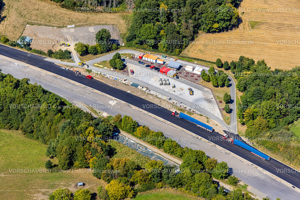Luedenscheid250814096 | Luftbild, Baustelle am Autobahnrastplatz Hunscheid, Autobahn A45, Gevelndorf, Lüdenscheid, Sauerland, Nordrhein-Westfalen, Deutschland