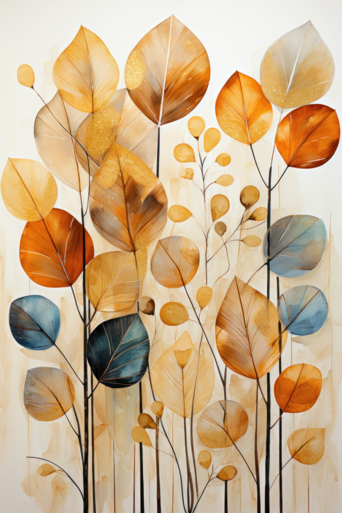 2308047 - Bunte Blätter | Sehr dekorative Illustration von Blättern in warmen Erdtönnen. Bestellen Sie dieses Motiv als hochwertigen Kunstdruck auf Leinwand, Acrylglas, Dibond oder als Poster.