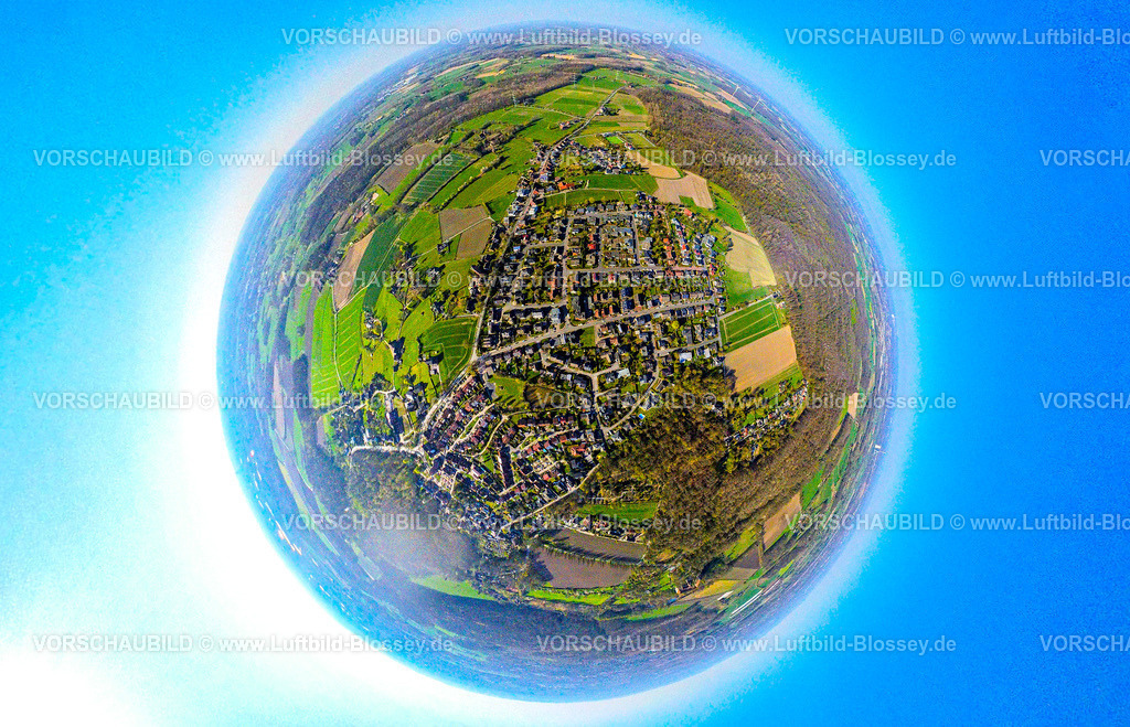 Selm250490058Cappenberg | Luftbild, Wohngebiet Ortsansicht Ortsteil Cappenberg, Erdkugel, Fisheye Aufnahme, Fischaugen Aufnahme, 360 Grad Aufnahme, tiny world, little planet, fisheye Bild, Südkirchen, Nordkirchen, Ruhrgebiet, Nordrhein-Westfalen, Deutschland
