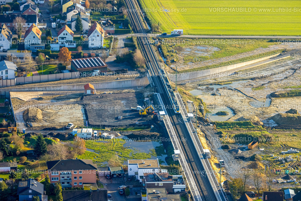 Hamm231200179 | Luftbild, geplante Nahverkehrsverbindung mit Haltepunkt in Westtünnen, Baustelle am Südfeldweg und Von-Thünen-Straße für den künftigen Bahnhaltepunkt, Stadtbezirk Rhynern, Hamm, Ruhrgebiet, Nordrhein-Westfalen, Deutschland