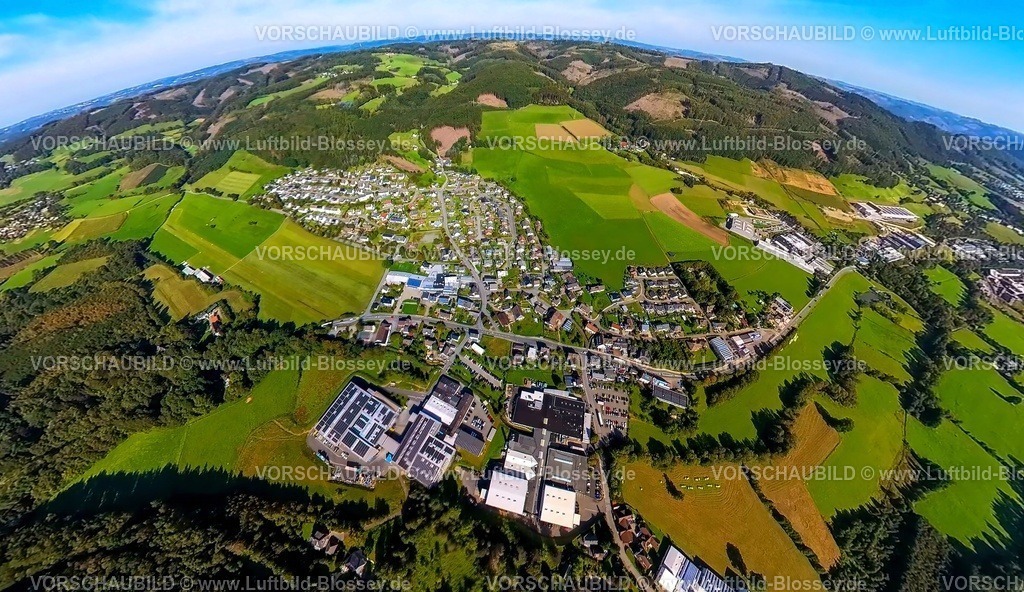 Herscheid230990273Hueinghausen | Luftbild, Ortsansicht Ortsteil Hüinghausen, Flugplatz Plettenberg-Hüinghausen, Gewerbegebiet Rammberg, Erdkugel, Fisheye Aufnahme, Fischaugen Aufnahme, 360 Grad Aufnahme, tiny world, Hüinghausen, Herscheid, Sauerland, Nordrhein-Westfalen, Deutschland