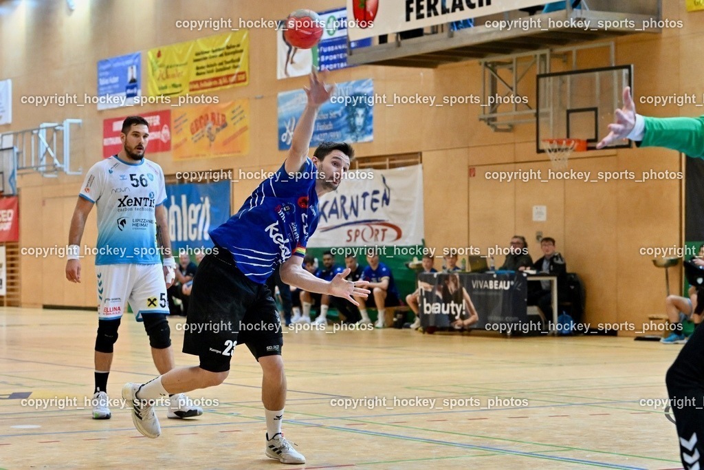 SC Ferlach vs. HSG Bärnbach/Köflach 30.3.2024 | #56 Beciri Kristian HSG Bärnbach, #23 KOCBEK Jure SC Ferlach, SC Ferlach vs. HSG Bärnbach/Köflach 30.3.2024, SC Ferlach vs. HSG Bärnbach/Köflach am 30.03.2024 in Ferlach (Ballspielhalle Ferlach), Austria, (Photo by Bernd Stefan)