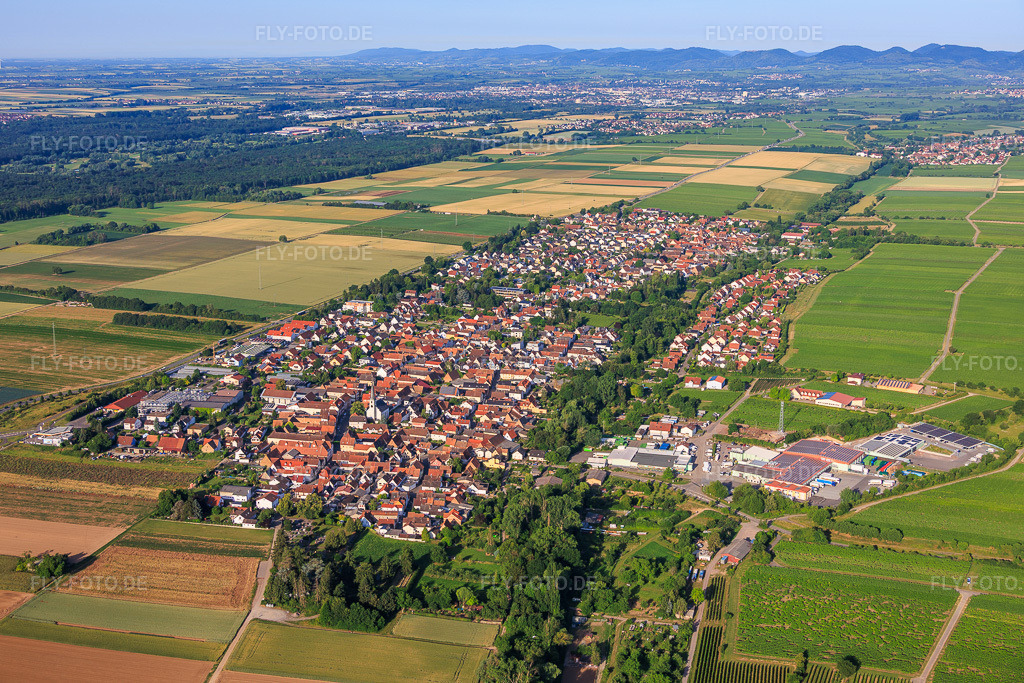 Luftbild: Ortsansicht von Nordosten im Ortsteil Niederhochstadt in Hochstadt im Bundesland Rheinland-Pfalz in Deutschland. – Foto: IMG_157515.jpg vom 18.06.2026 durch Werner Riehm/FLY-FOTO.de – Auflösung des Originals: 6000 x 4000 px