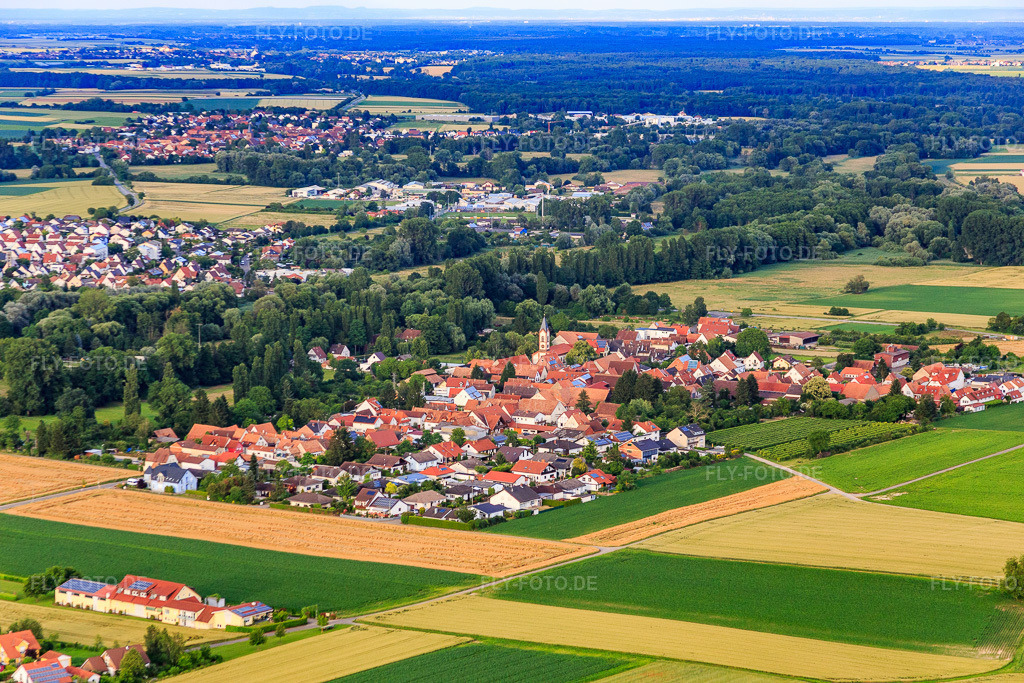 Luftbild: Ortsansicht von Südwesten im Ortsteil Mühlhofen in Billigheim-Ingenheim im Bundesland Rheinland-Pfalz in Deutschland. Foto: IMG_090220.jpg vom 26.06.2016 durch Werner Riehm/FLY-FOTO.de
