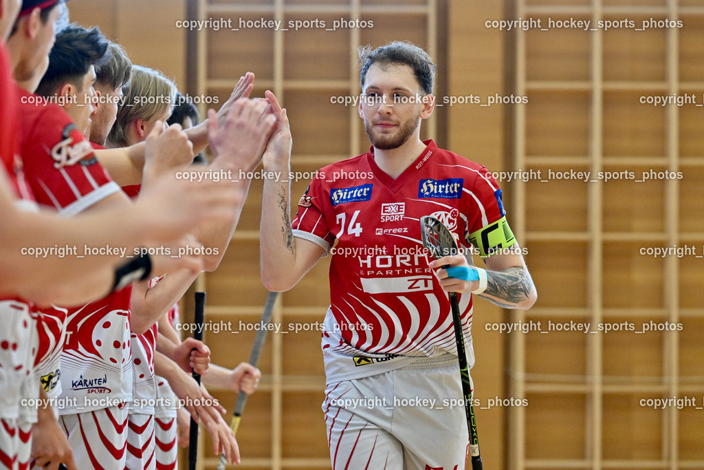VSV Unihockey vs. KAC Floorball | #74 Luca Wurmitzer KAC Floorball, VSV Unihockey vs. KAC Floorball, VSV Unihockey vs. KAC Floorball am 12.04.2025 in Villach (Ballspielhalle St. Martin), Austria, (Photo by Bernd Stefan)