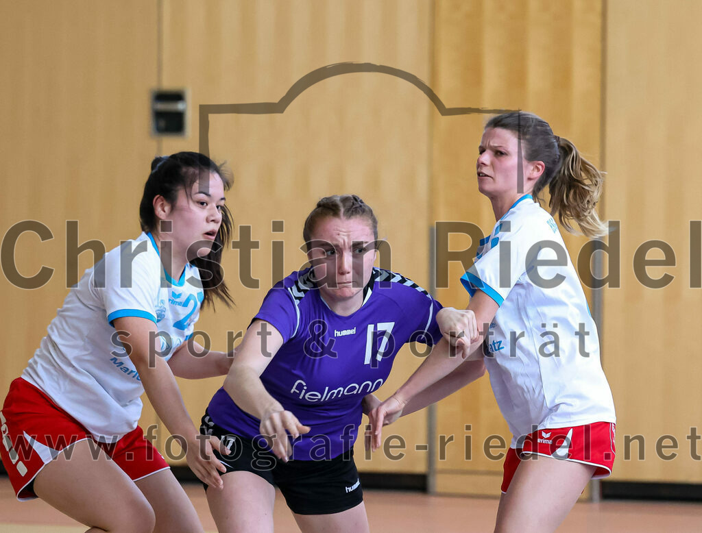 2023-03-18_058_SpVgg_Altenerding_II_gegen_HSG_Freising-Neufahrn_II | Erding, Deutschland, 18.03.2023:
Handball, Bezirksliga Frauen Altbayern 2022 / 2023, 14. Spieltag, SpVgg Altenerding II gegen HSG Freising-Neufahrn II, Endergebnis: 25:27

Leonie Kehlenbeck (HSG Freising-Neufahrn, #21), Thea-Sophie Steinbrecher (SpVgg Altenerding, #17), Carla Bluhme (HSG Freising-Neufahrn, #5)

Foto: Christian Riedel / fotografie-riedel.net
