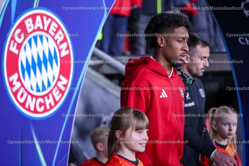 UCL11032502251 | 11.03.2025, Fußball, UEFA Champions League, Bayer 04 Leverkusen - FC Bayern München, Achtelfinale Rückspiel, BayArena, Saison 2024 2025: Kingsley Coman (FC Bayern #11)DFB regulations prohibit any use of photographs as image sequences and or quasi-video.