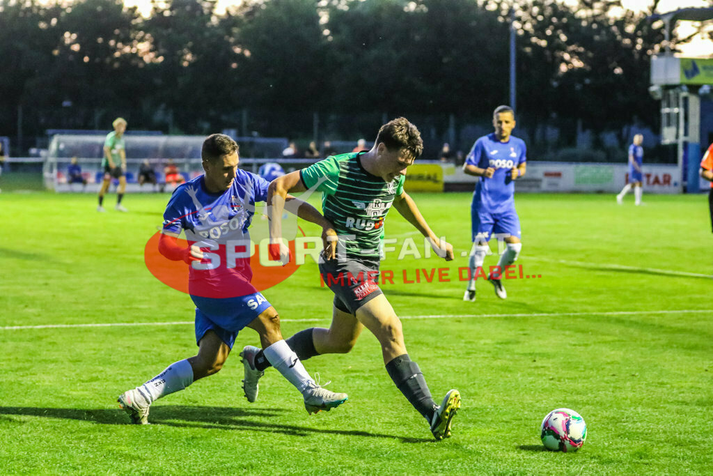 SAK Klagenfurt - VST Völkermarkt 4-5, Kärntner Liga 3. Runde | Luka Vukovic (SAK Klagenfurt #20) Marcel Hrowath (VST Völkermark #3) SAK Klagenfurt - VST Völkermarkt 4-5 am 11.08.2023 in Klagenfurt
(SAK Sportpark), Austria, (Photo by Ernst Krawagner sport-fan.at) - Realisiert mit Pictrs.com