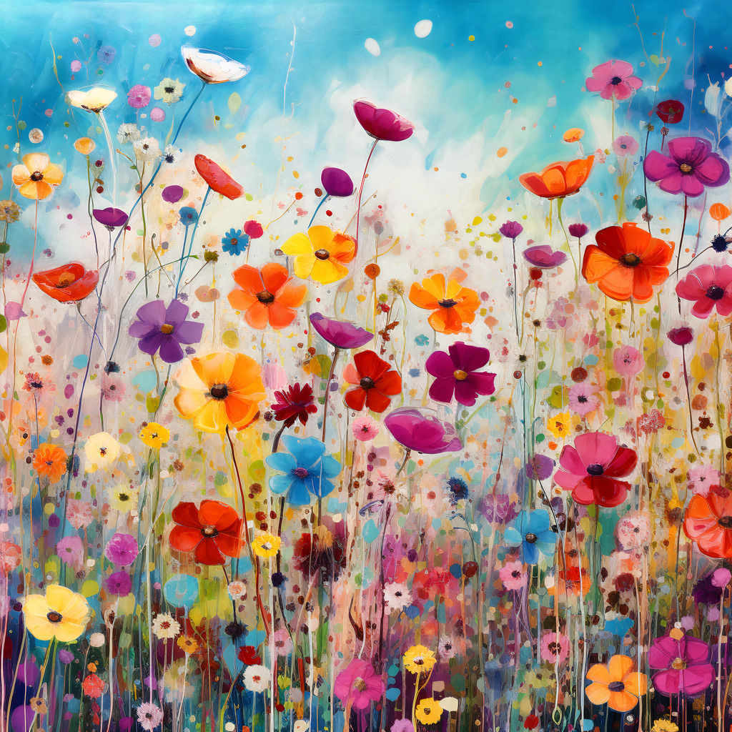 10230779 - Blumenfeld | Eine bunte Blumenwiese im Stil eines Gemäldes.