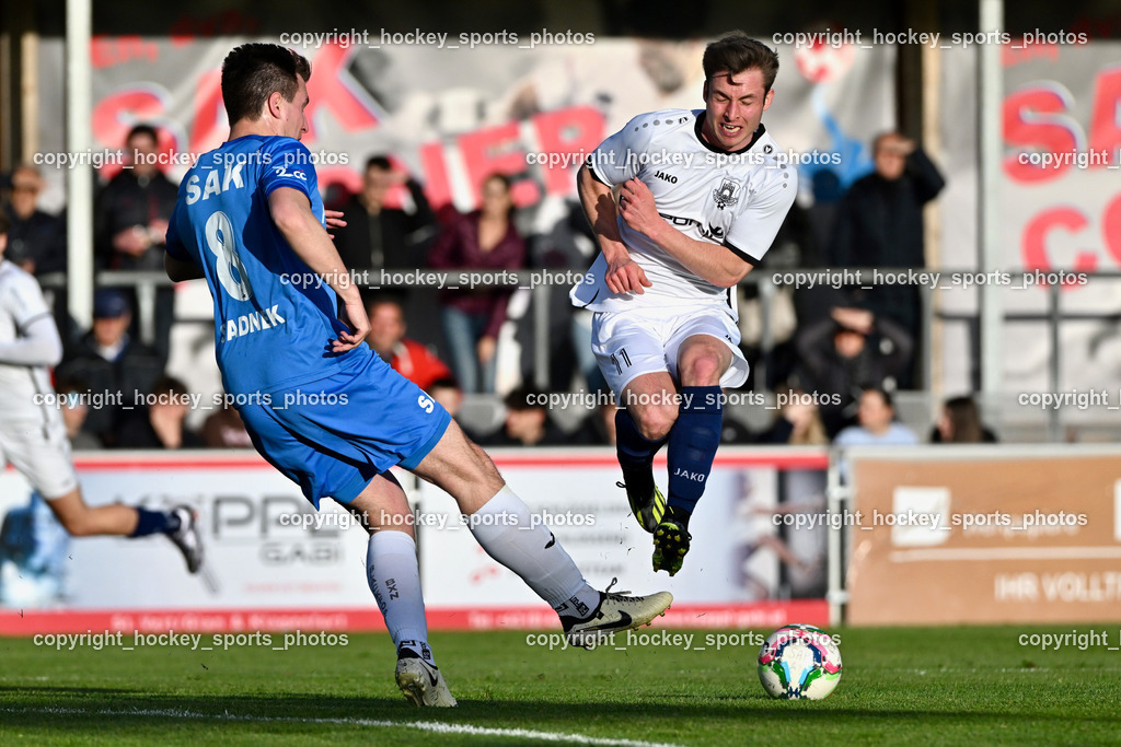 SAK vs. ATUS Velden 19.4.2024 | #8 Roman Sadnek SAK, #11 Marco Raunegger ATUS Velden, SAK vs. ATUS Velden 19.4.2024, SAK vs. ATUS Velden am 19.04.2024 in Klagenfurt (Sportpark Welzenegg), Austria, (Photo by Bernd Stefan)