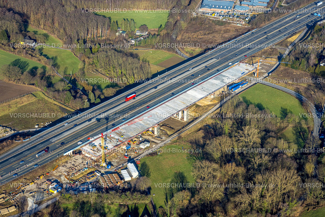 Unna240100202 | Luftbild, Baustelle mit Ersatzneubau Liedbachtalbrücke der Autobahn A1 nahe dem Autobahnkreuz Dortmund/Unna, Verkehrssituation, Massen, Unna, Ruhrgebiet, Nordrhein-Westfalen, Deutschland