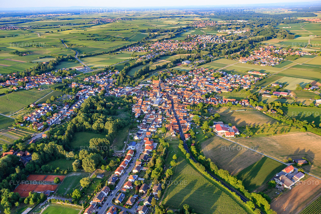 Luftbild: Ortsansicht von Westen im Ortsteil Ingenheim in Billigheim-Ingenheim im Bundesland Rheinland-Pfalz in Deutschland. Foto: IMG_080356.jpg vom 05.06.2015 durch Werner Riehm/FLY-FOTO.de