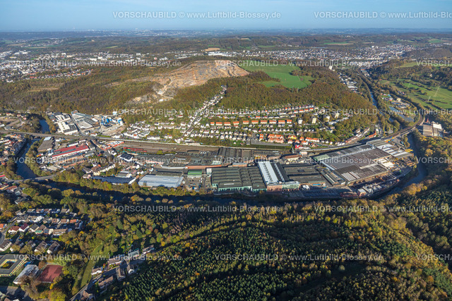 Hagen221018231Hohenlimburg | Luftbild, Gewerbegebiet thyssenkrupp Hohenlimburg, Waldgebiet Hügellandschaft in Herbstfarben, Hohenlimburg, Hagen, Ruhrgebiet, Nordrhein-Westfalen, Deutschland