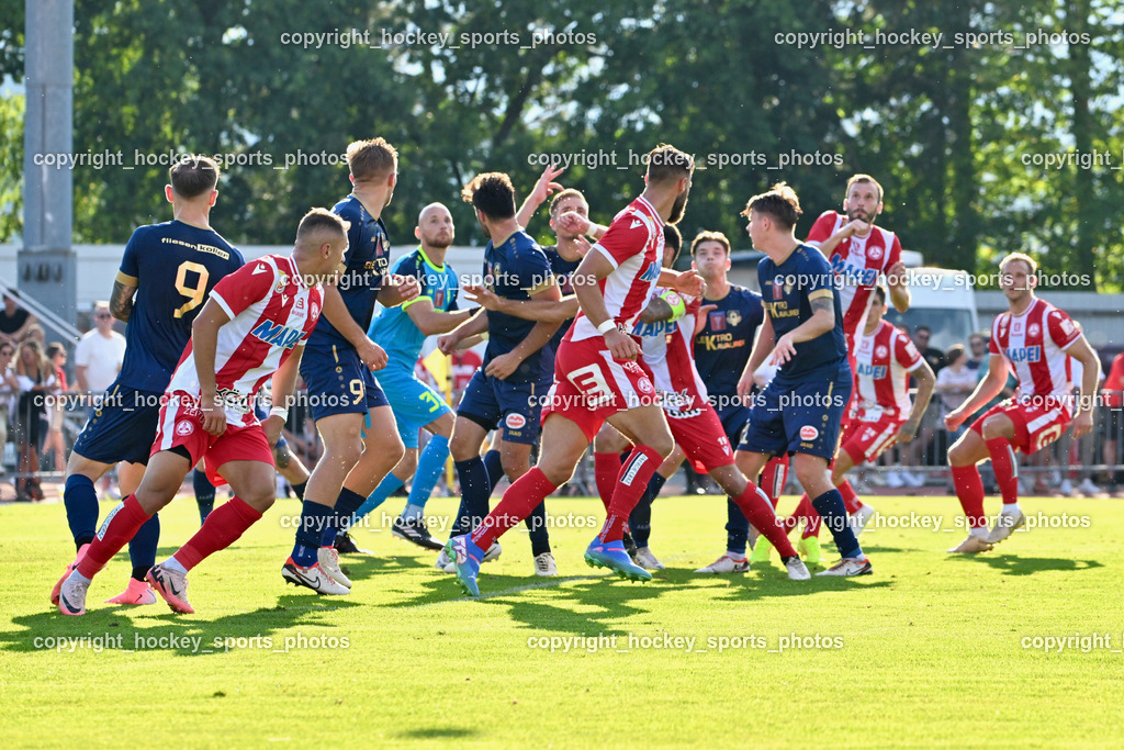 ATUS Velden vs. GAK | #7 Murat Satin GAK, #9 Tom Zurga ATUS Velden, #99 Luca Alexander Pollanz ATUS Velden, #9 Daniel Maderner GAK, ATUS Velden vs. GAK, ATUS Velden vs. GAK am 26.07.2024 in Villach (Stadion Lind), Austria, (Photo by Bernd Stefan)