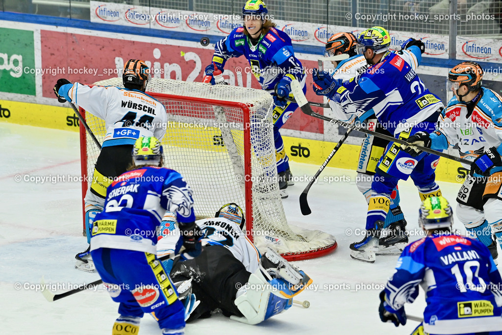 EC IDM Wärmepumpen VSV vs. STEINBACH BLACK WINGS LINZ  | #10 VALLANT Thomas EC VSV, #32 Tirronen Rasmus BLACK WINGS LINZ, #46 Würschl Niklas Andre BLACK WINGS LINZ, #12 Pearson Chase EC VSV, #26 VAN NES Guus EC VSV,  EC IDM Wärmepumpen VSV vs. STEINBACH BLACK WINGS LINZ , EC IDM Wärmepumpen VSV vs. STEINBACH BLACK WINGS LINZ  am 28.01.2025 in Villach (Stadthalle Villach), Austria, (Photo by Bernd Stefan)