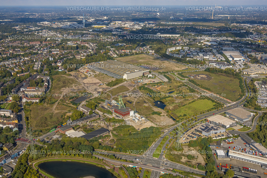 Essen241001217 | Luftbild, Baugebiet Neubau Stadtquartier Essen 51, Helenenstraße, Berthold-Beitz-Boulevard, ehemaliger Schacht Amalie mit Fördertrum, Nordviertel, Essen, Ruhrgebiet, Nordrhein-Westfalen, Deutschland