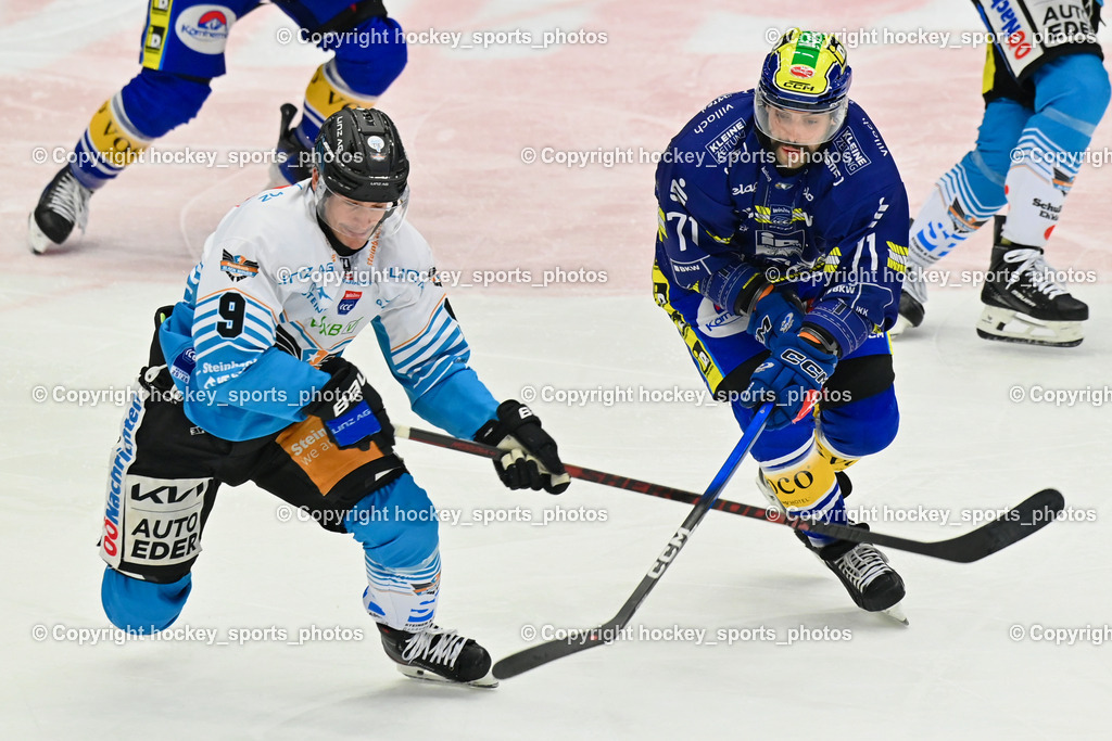 EC IDM WÄRMEPUMPEN VSV vs. Steinbach Black Wings Linz | #9 Emilio Romig Black Wings Linz, #71 Steven Strong EC VSV, EC IDM WÄRMEPUMPEN VSV vs. Steinbach Black Wings Linz, EC IDM WÄRMEPUMPEN VSV vs. Steinbach Black Wings Linz am 28.11.2025 in Villach (Stadthalle Villach), Austria, (Photo by Bernd Stefan)