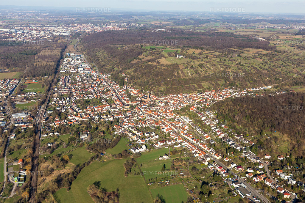 Luftbild: Ortsansicht im Ortsteil Untergrombach in Bruchsal im Bundesland Baden-Württemberg in Deutschland. Foto: IMG_097244.jpg vom 10.03.2017 durch Werner Riehm/FLY-FOTO.de