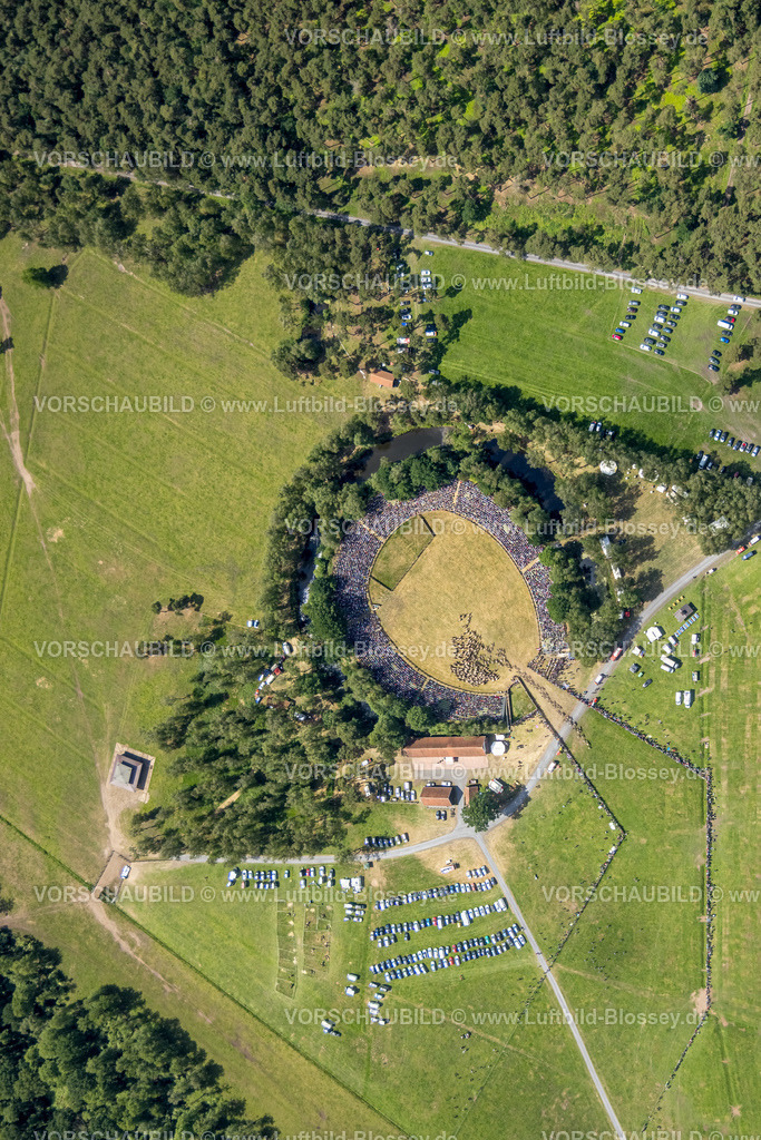 Duelmen220505097MerfelderBruchPferde | Luftbild, Wildpferdefang im Merfelder Bruch bei Dülmen, Arena der Wildpferdebahn, Herzöge von Croÿ Anwesen, Pferdeherde,  Merfeld, Dülmen, Münsterland, Nordrhein-Westfalen, Deutschland