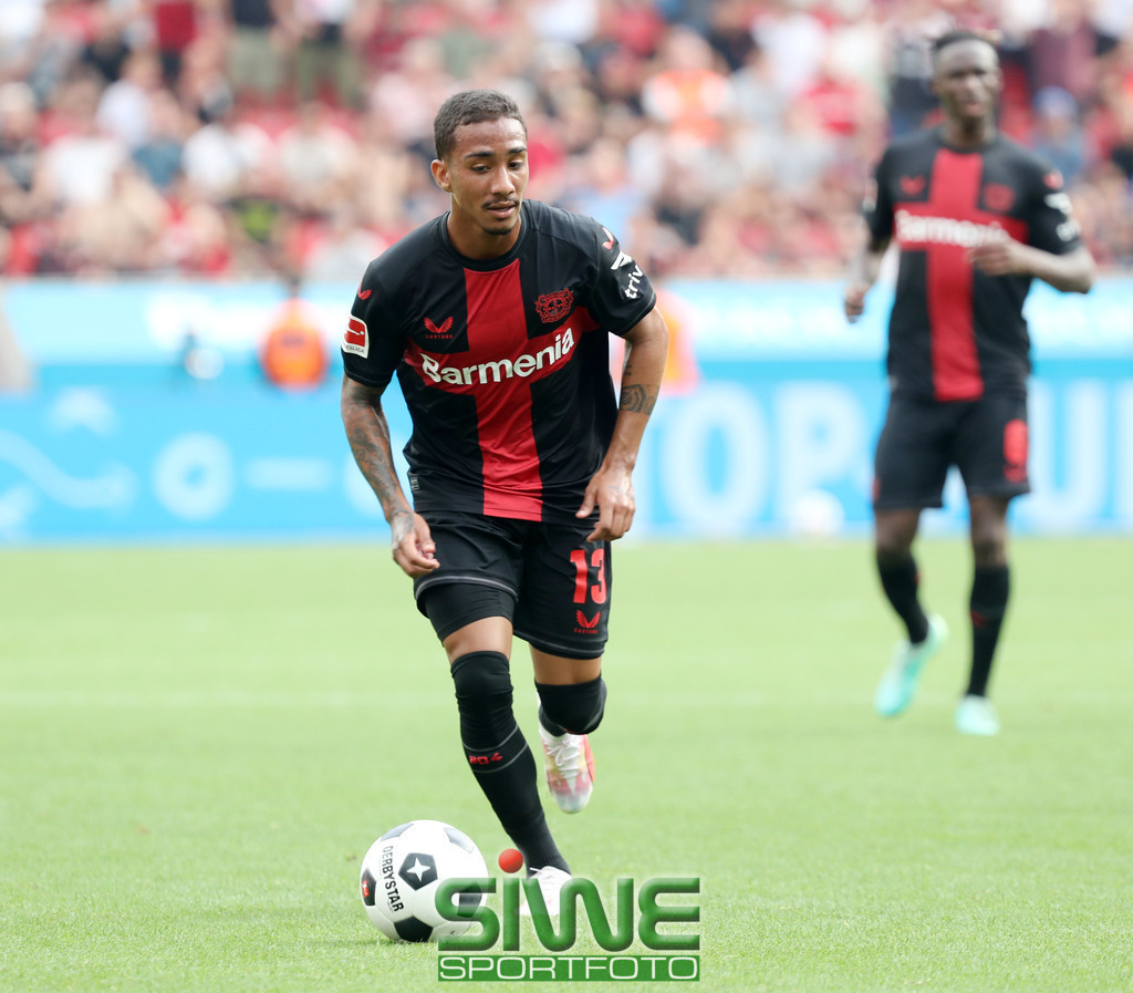 1.Fussball-Bundesliga  :    Bayer 04 Leverkusen--RB Leipzig   1.Spltg. | 19.08.2023; Fussball; GER;  Saison 2023/2024 ; 1.Bundesliga;  1.Spieltag. : 
 Bayer 04 Leverkusen -- RB Leipzig  :      Arthur (13/B04)  in Aktion.

DFL REGULATIONS PROHIBIT ANY USE OF PHOTOGRAPHS AS IMAGE SEQENCES AND/OR QUASI-VIDEO. - Realisiert mit Pictrs.com