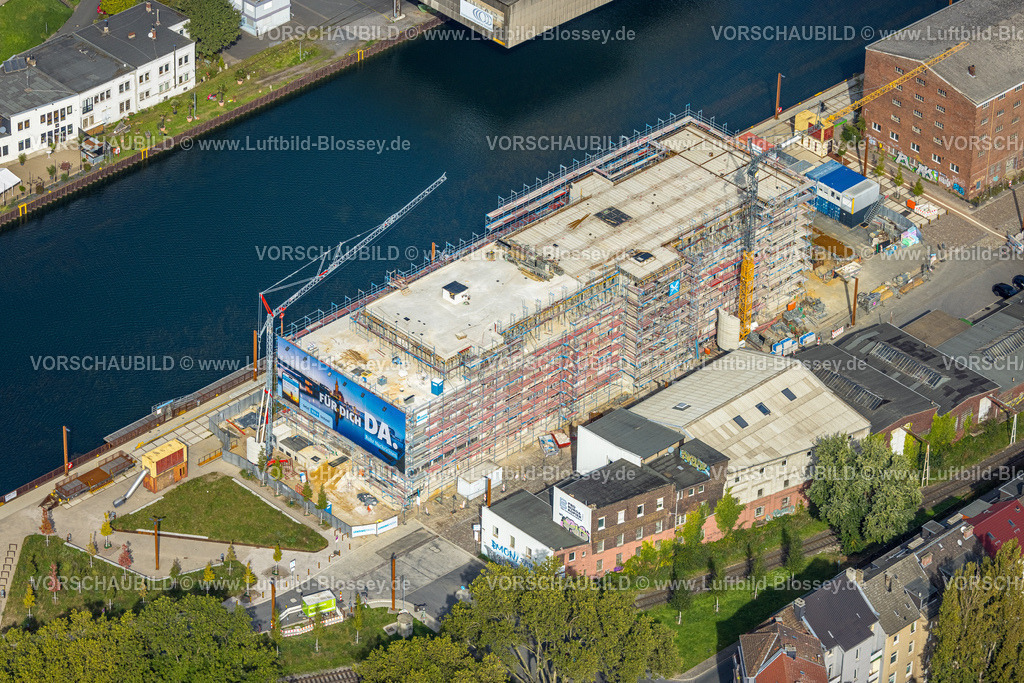 Dortmund231000758 | Luftbild, Dortmunder Hafen, Baustelle mit Neubau an der Speicherstraße Hafenpromenade, Hafen, Dortmund, Ruhrgebiet, Nordrhein-Westfalen, Deutschland