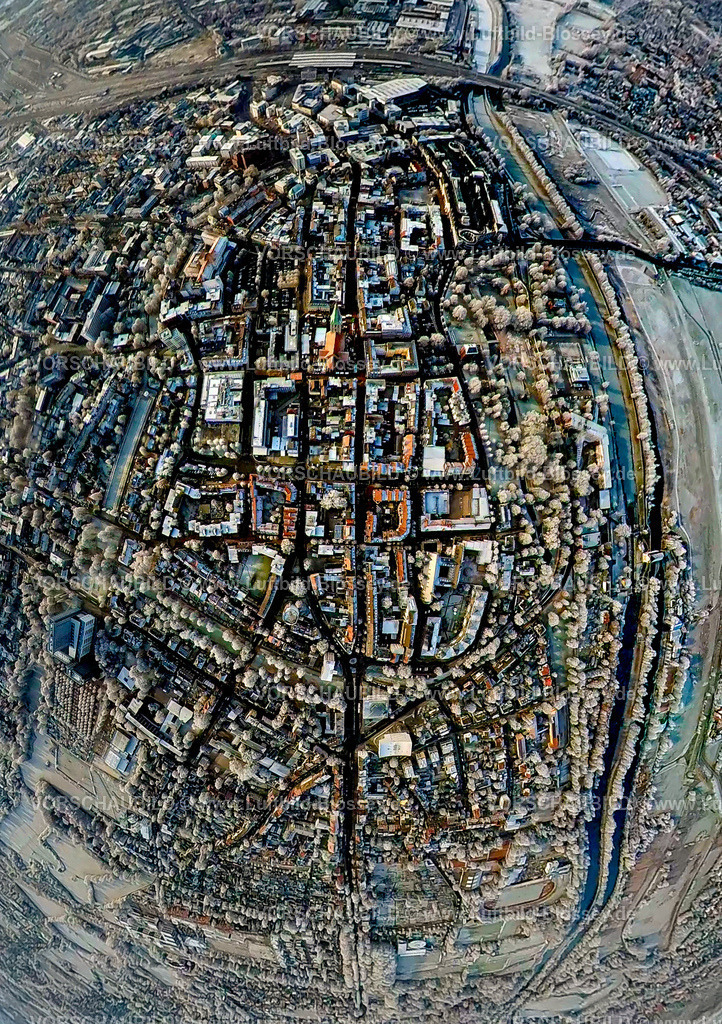 Hamm221290017Ostenallee-2 | Luftbild von Hamm im Schnee, City und Pauluskirche, Ostenallee, fisheye, Fisheye Aufnahme, Fischaugen Aufnahme, 360 Grad Aufnahme, Uentrop, Hamm, Ruhrgebiet, Nordrhein-Westfalen, Deutschland