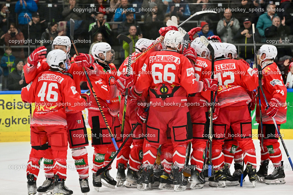 KSV KÄNGURUS vs. EHC Lustenau | #66 Stühlinger Adrian KSV, Jubel KSV, #7 Draschkowitz Christoph KSV, #63 Ramsbacher Maximilian KSV, #75 Draschkowitz Lukas KSV, #46 Unterluggauer Neal KSV, KSV KÄNGURUS vs. EHC Lustenau, KSV KÄNGURUS vs. EHC Lustenau am 14.03.2026 in Kapfenberg (Sportzentrum Kapfenberg), Austria, (Photo by Bernd Stefan)