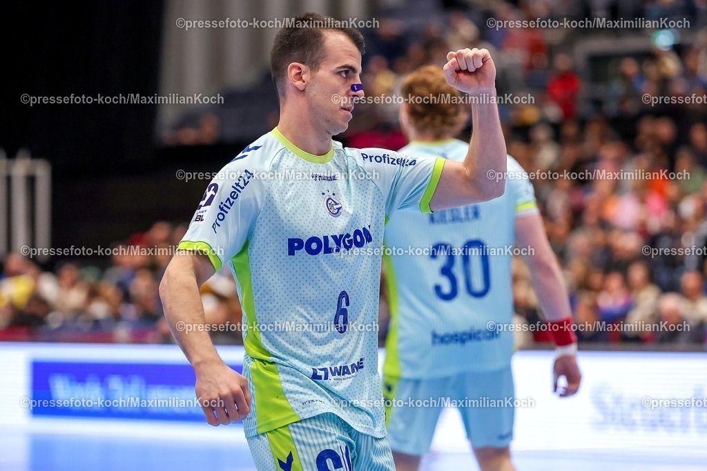 BHC02042601019 | 02.04.2026, Handball, HBL, Bergischer HC - VfL Gummersbach, Mitsubishi Electric HALLE Düsseldorf: Torjubel nach dem Tor durch  Torschütze Milos Vujovic (VfL Gummersbach #06) 