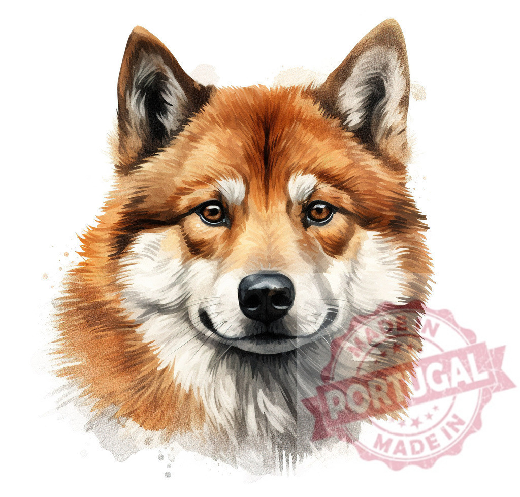 Akita or Shiba Inu dog watercolor portrait | Professional artful dog portraits Akita or Shiba Inu dog looking forward in a watercolor digital painting style - Realized with Pictrs.com
